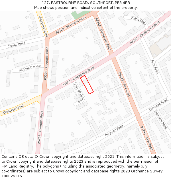 127, EASTBOURNE ROAD, SOUTHPORT, PR8 4EB: Location map and indicative extent of plot