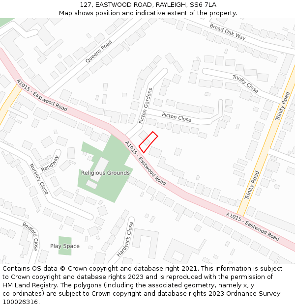 127, EASTWOOD ROAD, RAYLEIGH, SS6 7LA: Location map and indicative extent of plot