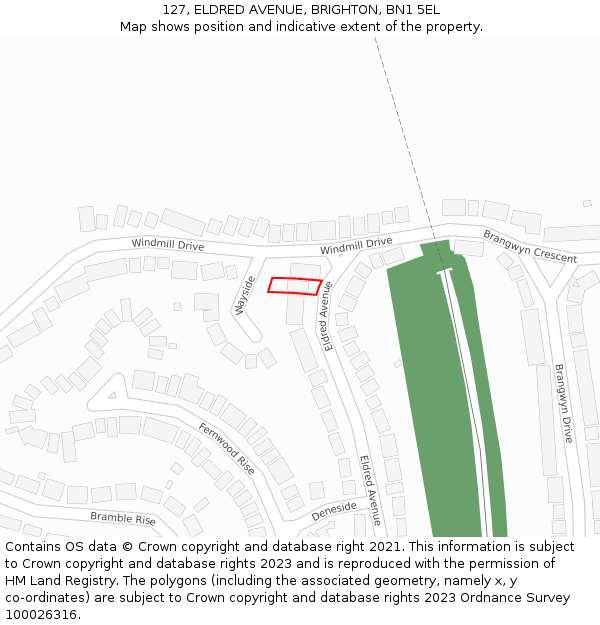 127, ELDRED AVENUE, BRIGHTON, BN1 5EL: Location map and indicative extent of plot