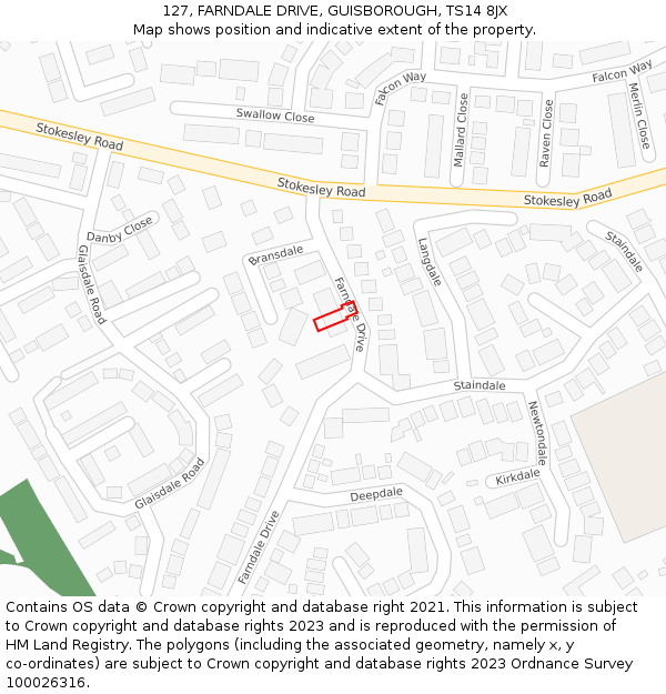 127, FARNDALE DRIVE, GUISBOROUGH, TS14 8JX: Location map and indicative extent of plot