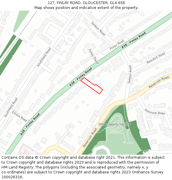 127, FINLAY ROAD, GLOUCESTER, GL4 6SE: Location map and indicative extent of plot