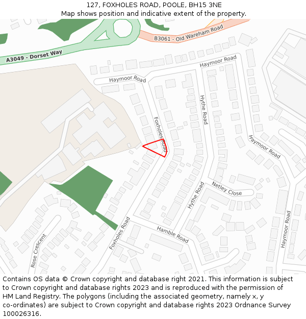 127, FOXHOLES ROAD, POOLE, BH15 3NE: Location map and indicative extent of plot