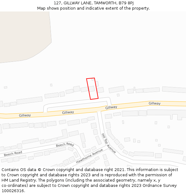 127, GILLWAY LANE, TAMWORTH, B79 8PJ: Location map and indicative extent of plot