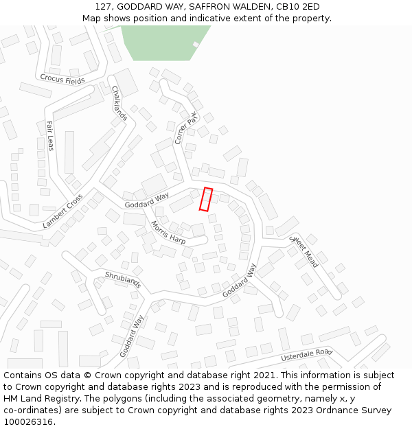 127, GODDARD WAY, SAFFRON WALDEN, CB10 2ED: Location map and indicative extent of plot