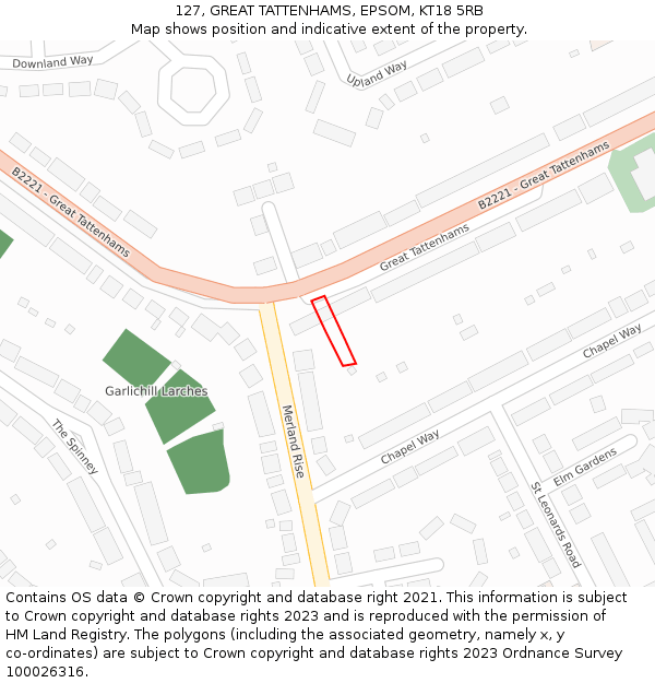 127, GREAT TATTENHAMS, EPSOM, KT18 5RB: Location map and indicative extent of plot