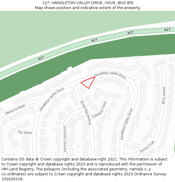 127, HANGLETON VALLEY DRIVE, HOVE, BN3 8FE: Location map and indicative extent of plot