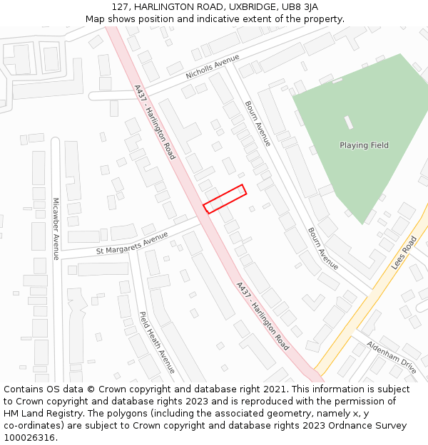 127, HARLINGTON ROAD, UXBRIDGE, UB8 3JA: Location map and indicative extent of plot