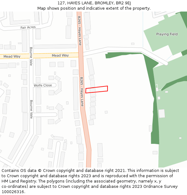127, HAYES LANE, BROMLEY, BR2 9EJ: Location map and indicative extent of plot