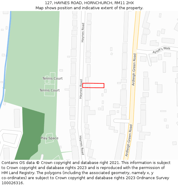 127, HAYNES ROAD, HORNCHURCH, RM11 2HX: Location map and indicative extent of plot