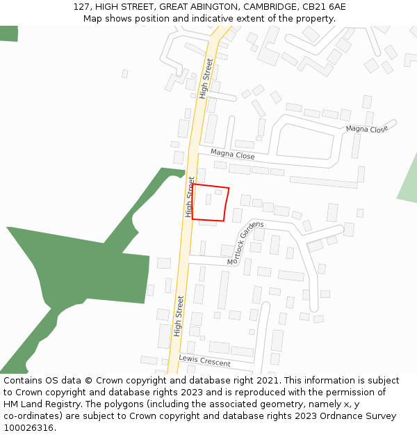 127, HIGH STREET, GREAT ABINGTON, CAMBRIDGE, CB21 6AE: Location map and indicative extent of plot