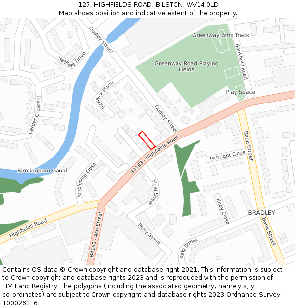 127, HIGHFIELDS ROAD, BILSTON, WV14 0LD: Location map and indicative extent of plot