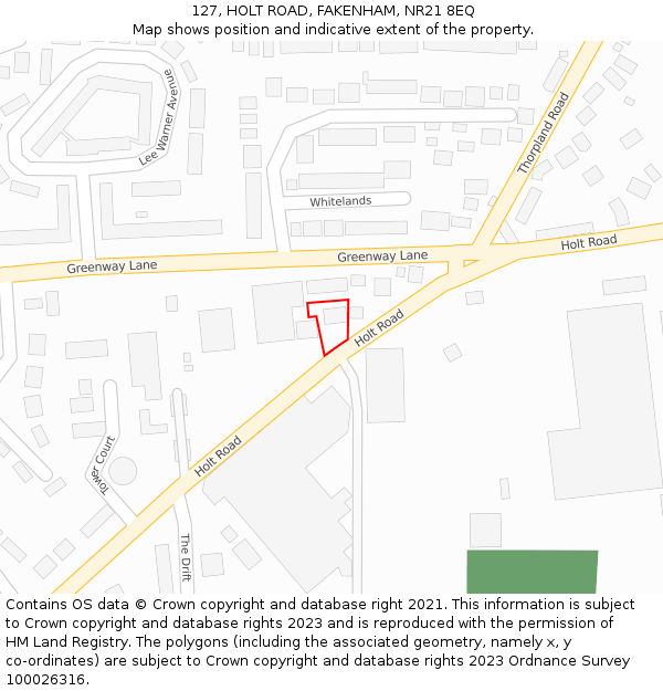 127, HOLT ROAD, FAKENHAM, NR21 8EQ: Location map and indicative extent of plot