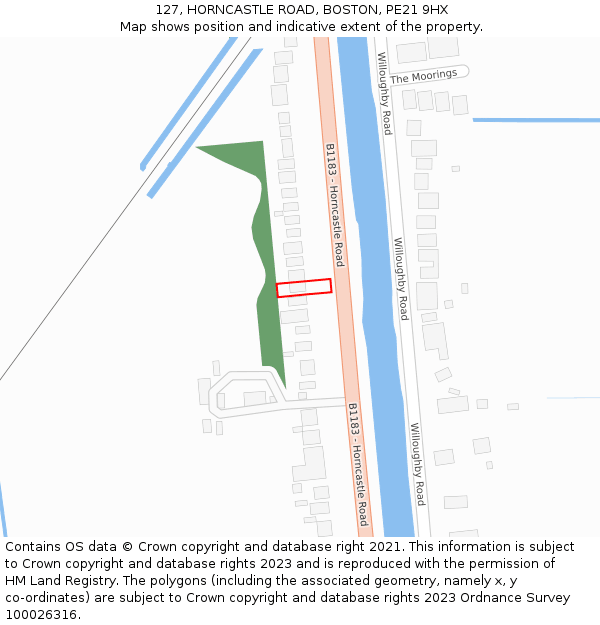 127, HORNCASTLE ROAD, BOSTON, PE21 9HX: Location map and indicative extent of plot