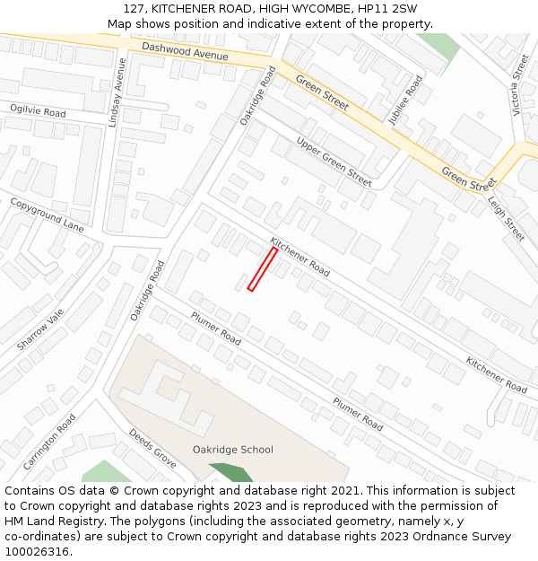 127, KITCHENER ROAD, HIGH WYCOMBE, HP11 2SW: Location map and indicative extent of plot