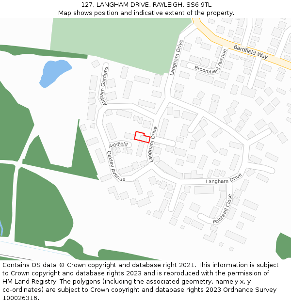 127, LANGHAM DRIVE, RAYLEIGH, SS6 9TL: Location map and indicative extent of plot