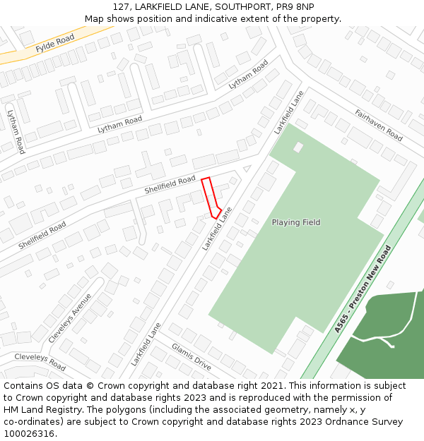 127, LARKFIELD LANE, SOUTHPORT, PR9 8NP: Location map and indicative extent of plot