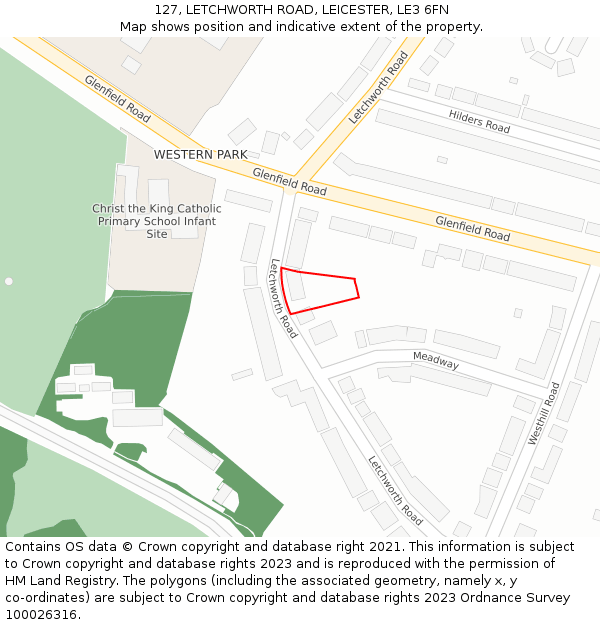 127, LETCHWORTH ROAD, LEICESTER, LE3 6FN: Location map and indicative extent of plot