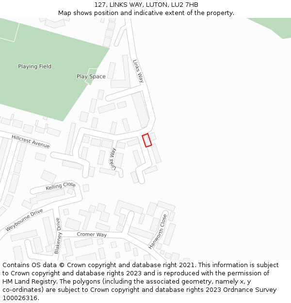 127, LINKS WAY, LUTON, LU2 7HB: Location map and indicative extent of plot