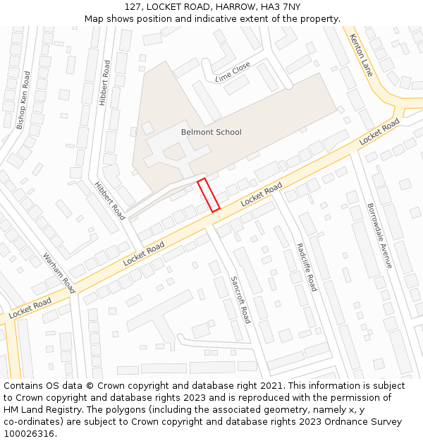 127, LOCKET ROAD, HARROW, HA3 7NY: Location map and indicative extent of plot