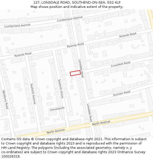 127, LONSDALE ROAD, SOUTHEND-ON-SEA, SS2 4LP: Location map and indicative extent of plot