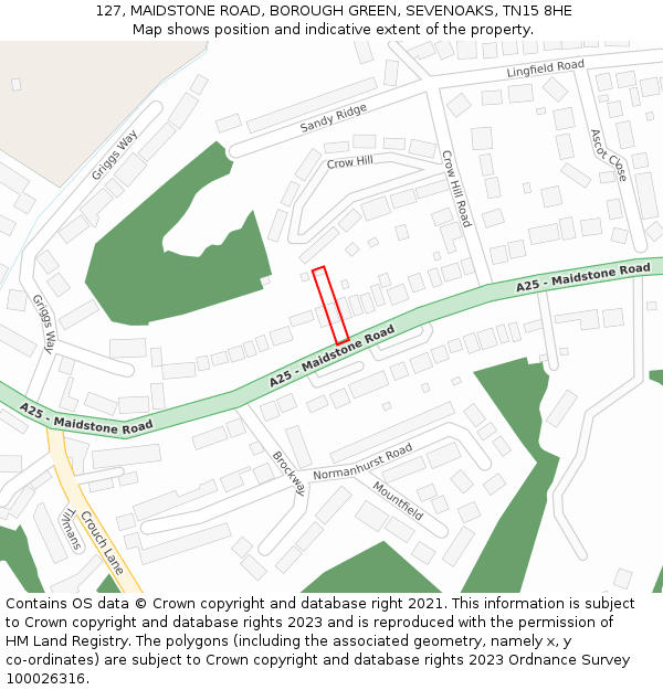 127, MAIDSTONE ROAD, BOROUGH GREEN, SEVENOAKS, TN15 8HE: Location map and indicative extent of plot