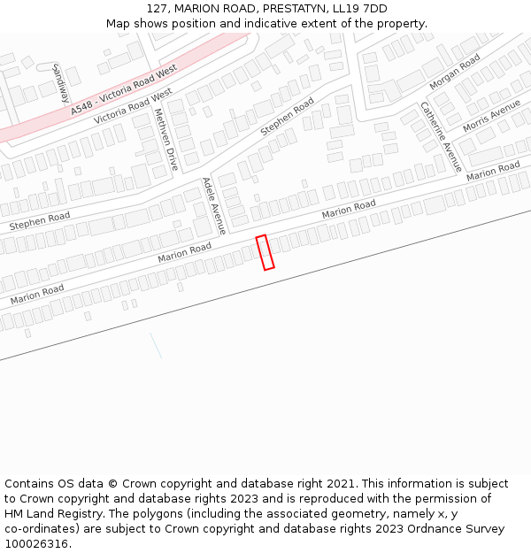 127, MARION ROAD, PRESTATYN, LL19 7DD: Location map and indicative extent of plot