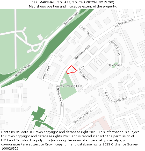 127, MARSHALL SQUARE, SOUTHAMPTON, SO15 2PQ: Location map and indicative extent of plot