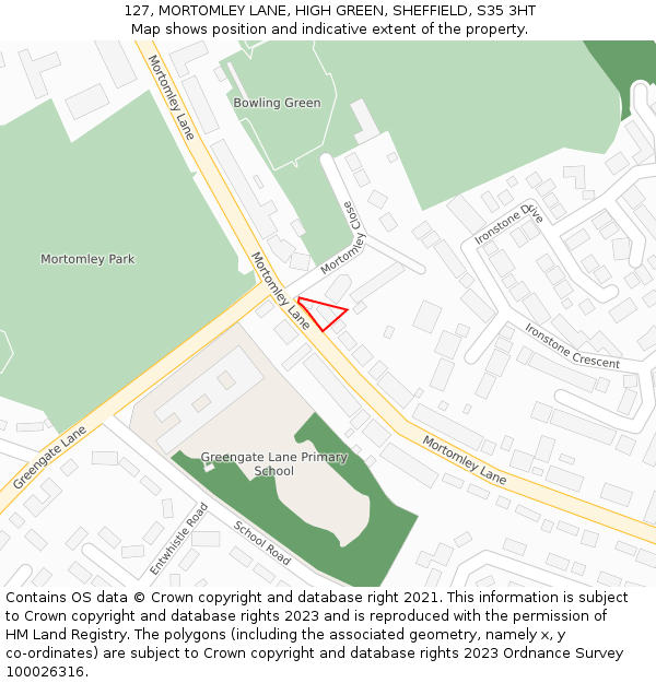 127, MORTOMLEY LANE, HIGH GREEN, SHEFFIELD, S35 3HT: Location map and indicative extent of plot