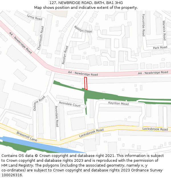 127, NEWBRIDGE ROAD, BATH, BA1 3HG: Location map and indicative extent of plot