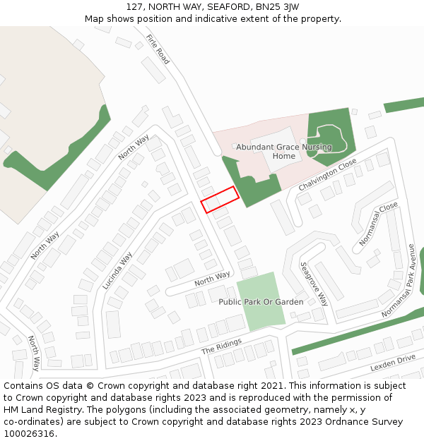 127, NORTH WAY, SEAFORD, BN25 3JW: Location map and indicative extent of plot