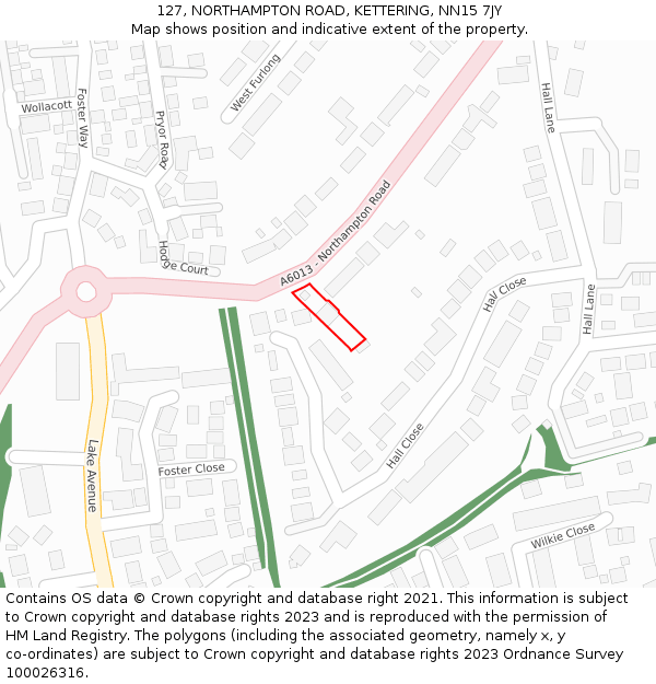 127, NORTHAMPTON ROAD, KETTERING, NN15 7JY: Location map and indicative extent of plot