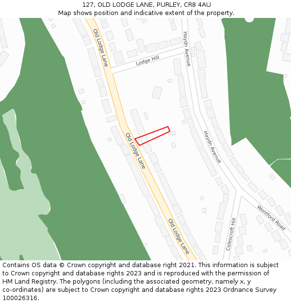 127, OLD LODGE LANE, PURLEY, CR8 4AU: Location map and indicative extent of plot