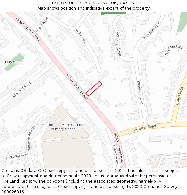 127, OXFORD ROAD, KIDLINGTON, OX5 2NP: Location map and indicative extent of plot