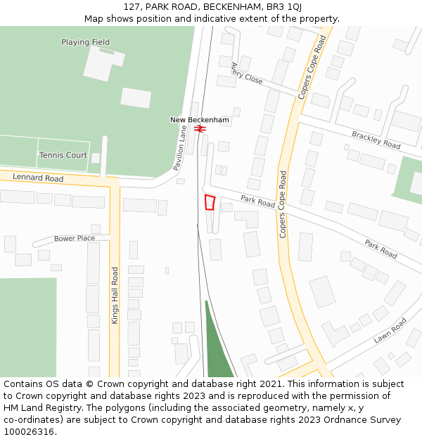 127, PARK ROAD, BECKENHAM, BR3 1QJ: Location map and indicative extent of plot