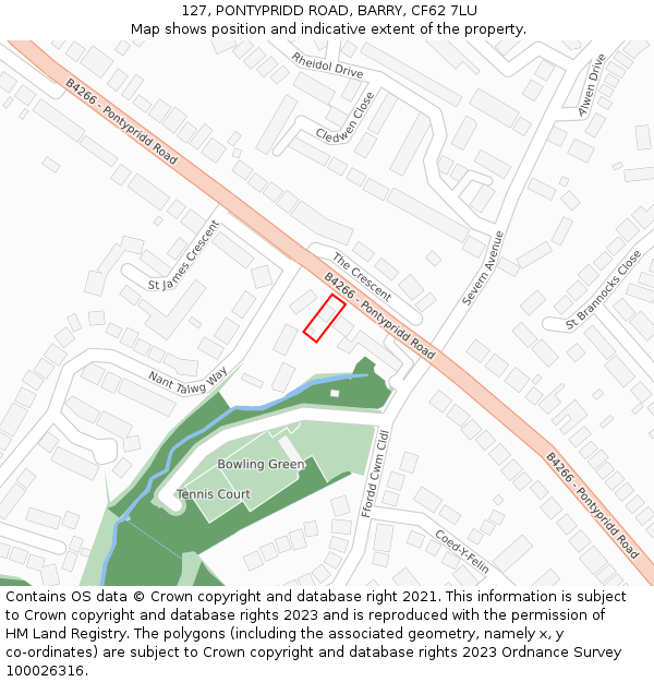 127, PONTYPRIDD ROAD, BARRY, CF62 7LU: Location map and indicative extent of plot