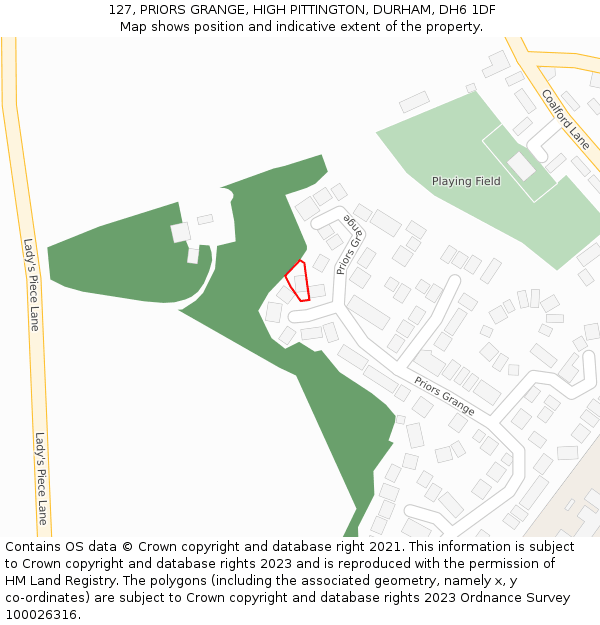 127, PRIORS GRANGE, HIGH PITTINGTON, DURHAM, DH6 1DF: Location map and indicative extent of plot
