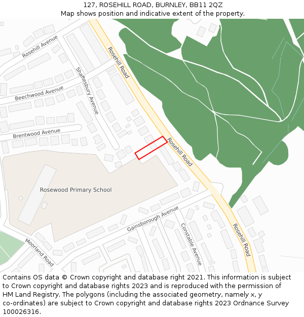 127, ROSEHILL ROAD, BURNLEY, BB11 2QZ: Location map and indicative extent of plot