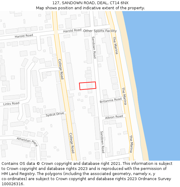 127, SANDOWN ROAD, DEAL, CT14 6NX: Location map and indicative extent of plot