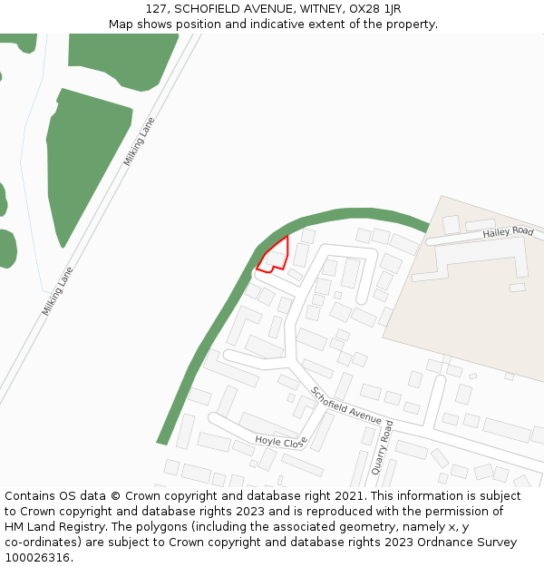 127, SCHOFIELD AVENUE, WITNEY, OX28 1JR: Location map and indicative extent of plot