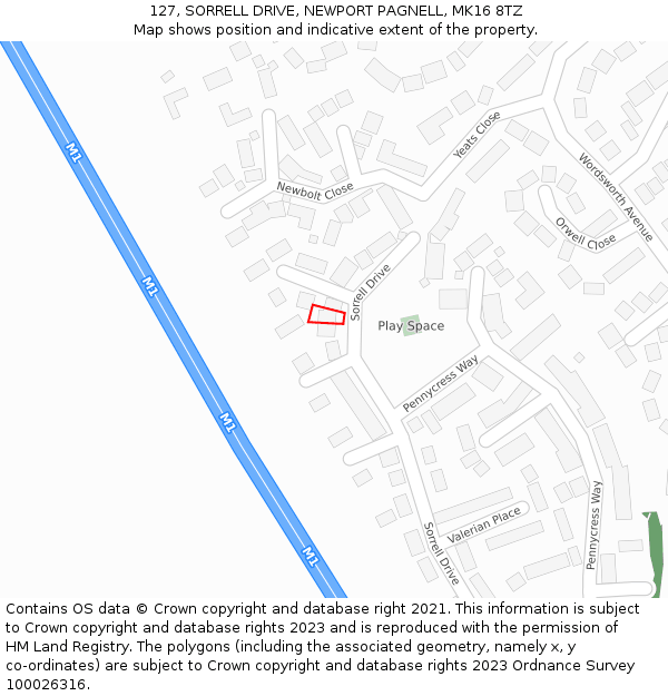 127, SORRELL DRIVE, NEWPORT PAGNELL, MK16 8TZ: Location map and indicative extent of plot