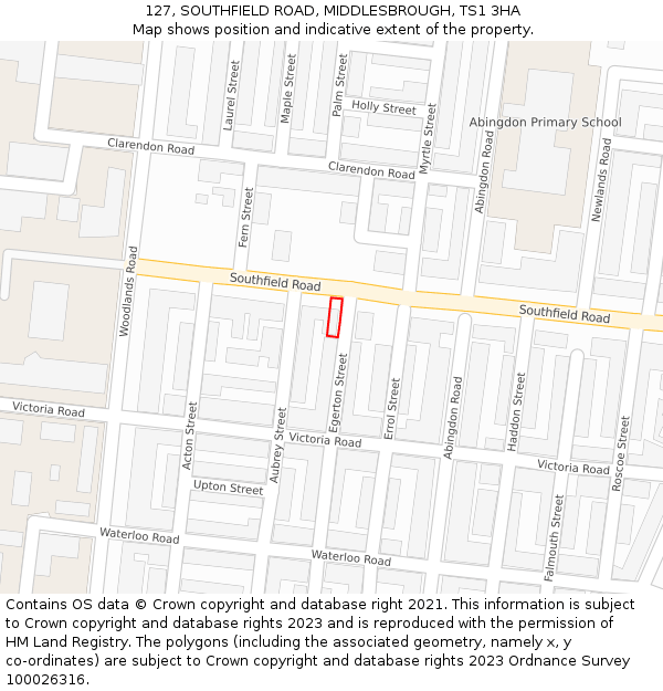 127, SOUTHFIELD ROAD, MIDDLESBROUGH, TS1 3HA: Location map and indicative extent of plot