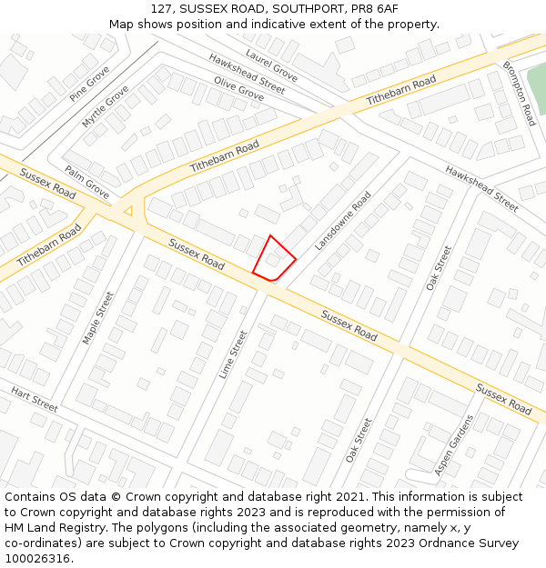127, SUSSEX ROAD, SOUTHPORT, PR8 6AF: Location map and indicative extent of plot