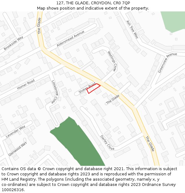 127, THE GLADE, CROYDON, CR0 7QP: Location map and indicative extent of plot