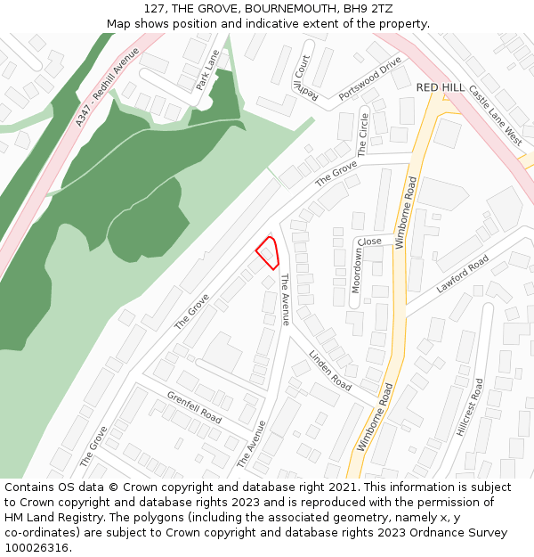127, THE GROVE, BOURNEMOUTH, BH9 2TZ: Location map and indicative extent of plot