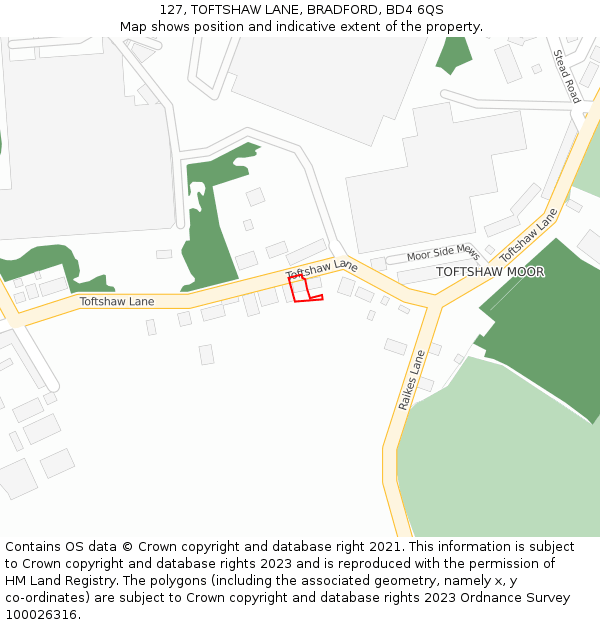127, TOFTSHAW LANE, BRADFORD, BD4 6QS: Location map and indicative extent of plot