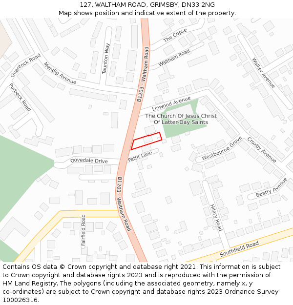 127, WALTHAM ROAD, GRIMSBY, DN33 2NG: Location map and indicative extent of plot