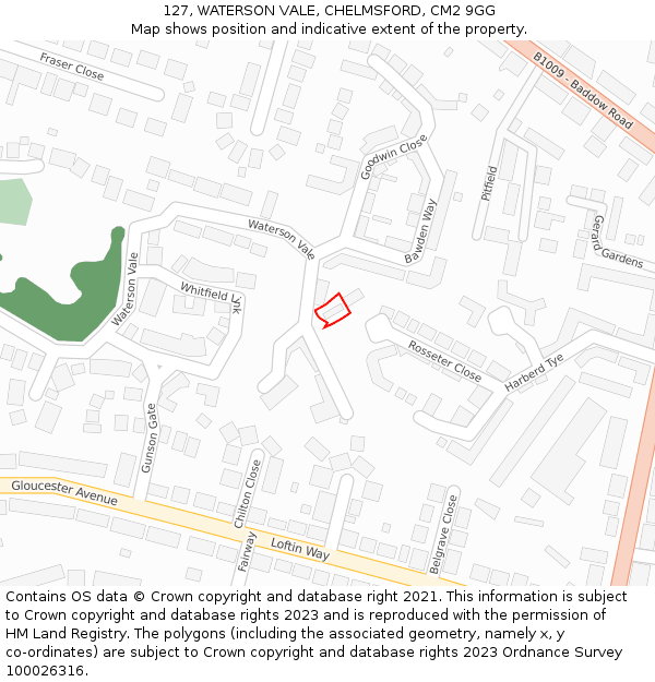 127, WATERSON VALE, CHELMSFORD, CM2 9GG: Location map and indicative extent of plot