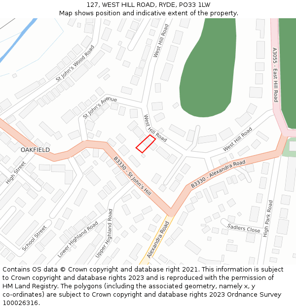 127, WEST HILL ROAD, RYDE, PO33 1LW: Location map and indicative extent of plot