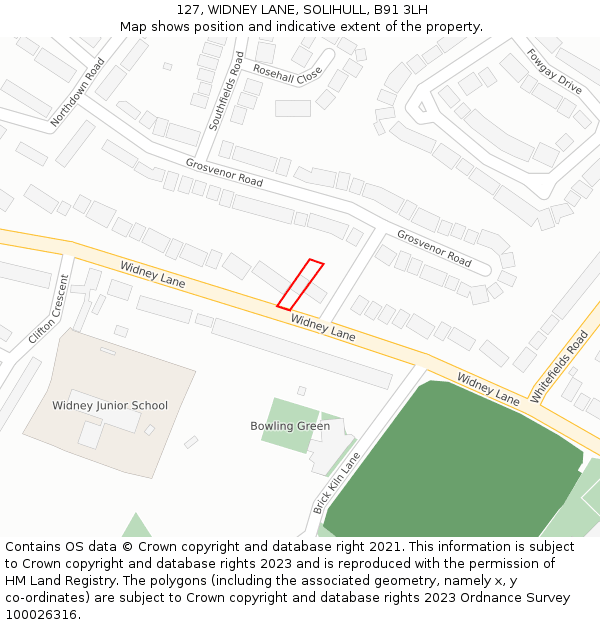 127, WIDNEY LANE, SOLIHULL, B91 3LH: Location map and indicative extent of plot