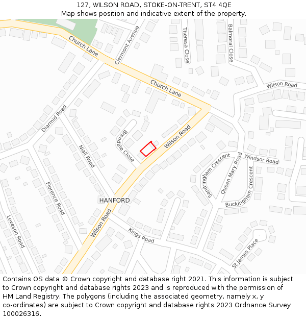 127, WILSON ROAD, STOKE-ON-TRENT, ST4 4QE: Location map and indicative extent of plot